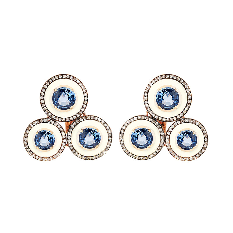 Mina Ivory Earrings - Blue Sapphires - Diamonds