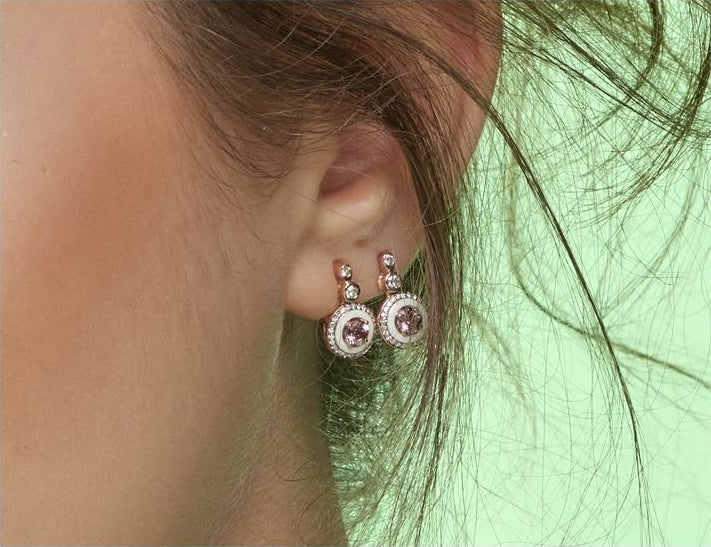 Mina Ivory Earrings - Pink Tourmalines - Diamonds