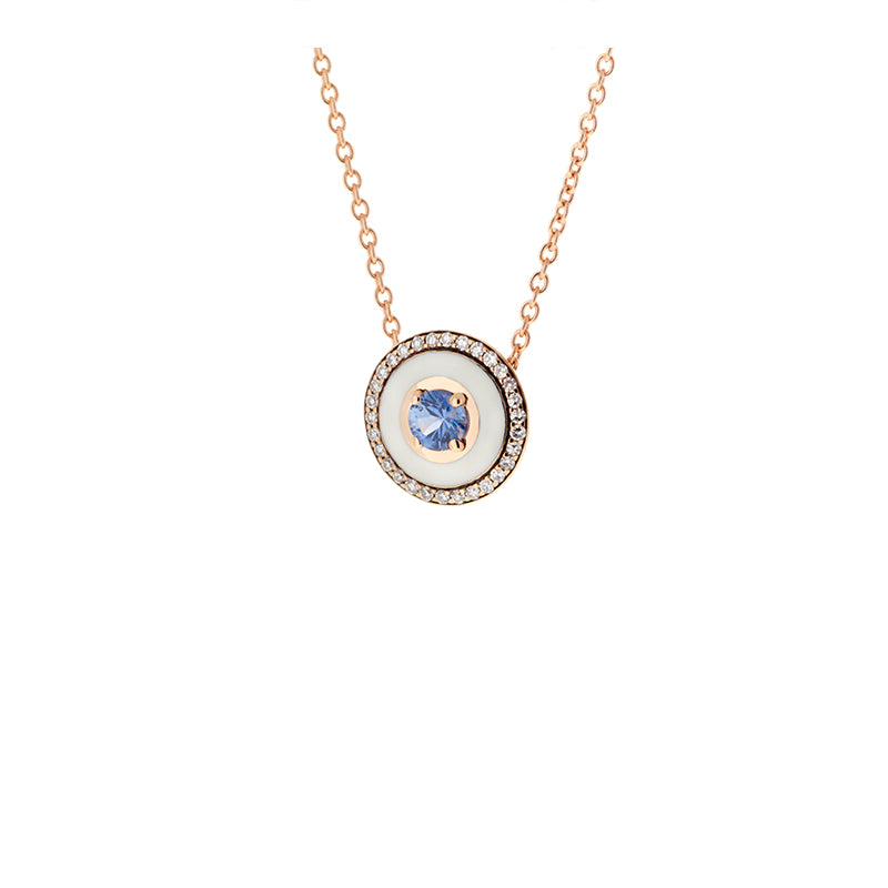Mina Pendentif ivoire - Saphir bleu - Diamants