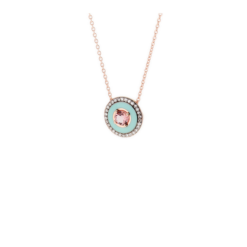 Mina Pendentif vert menthe - Tourmaline rose - Diamants