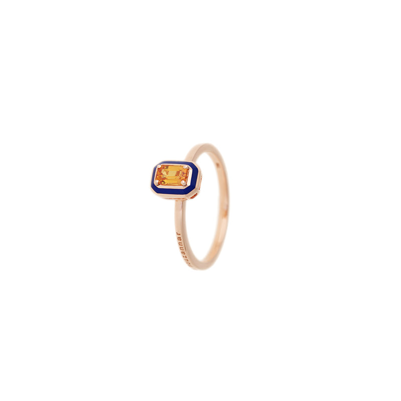 Mina Navy Blue Ring - Light Orange Sapphire
