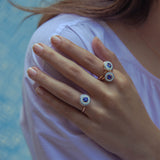 Mina Bague ivoire - Saphir bleu - Diamants