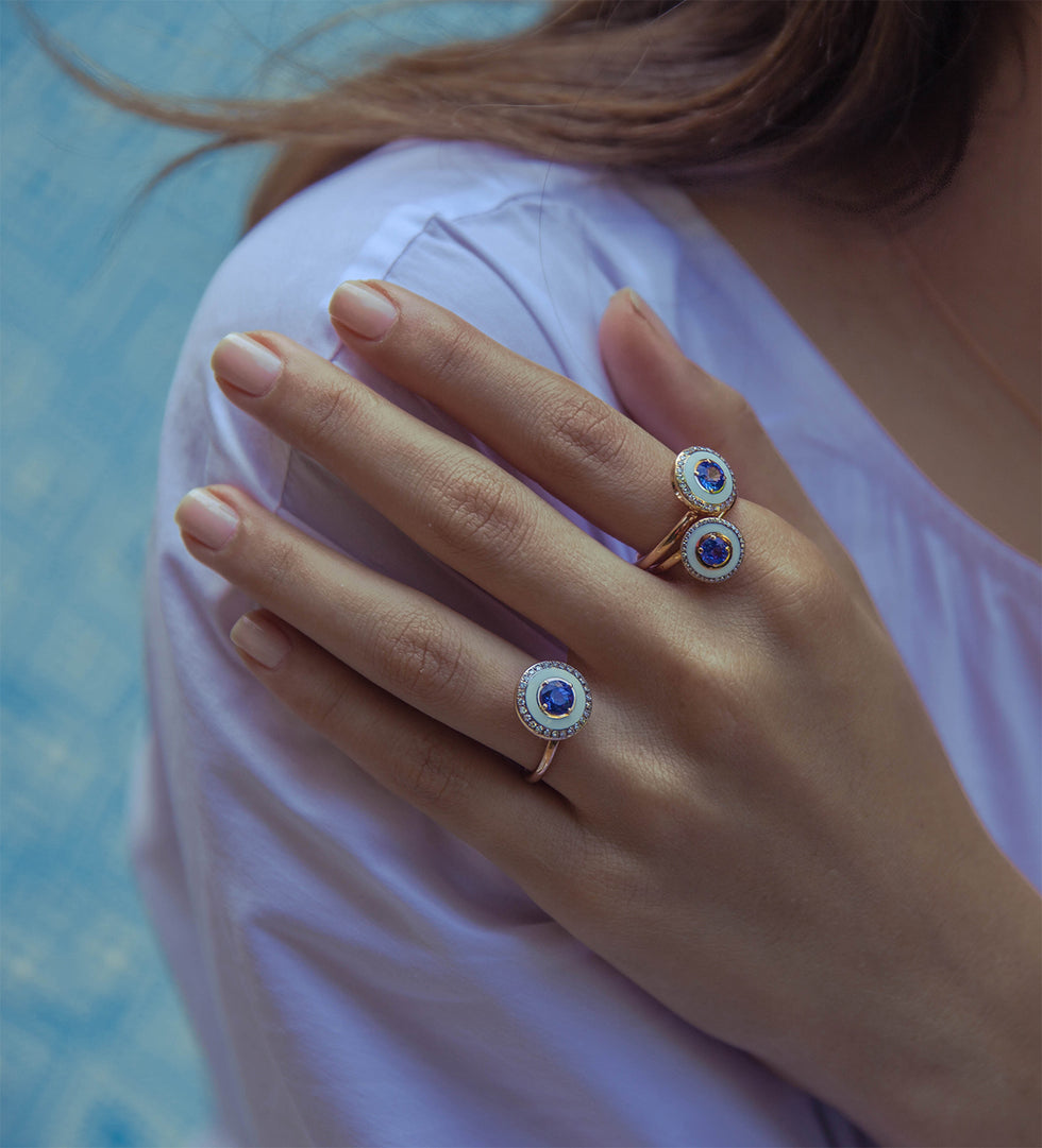 Mina Ivory Ring - Blue Sapphire - Diamonds