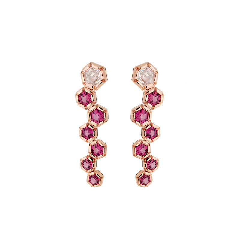 Rose de France Boucles d'oreilles - Rhodolites - Diamants