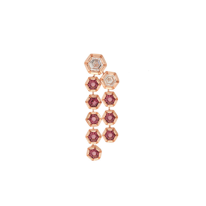 Rose de France Boucle d'oreille - Rhodolites - Diamants