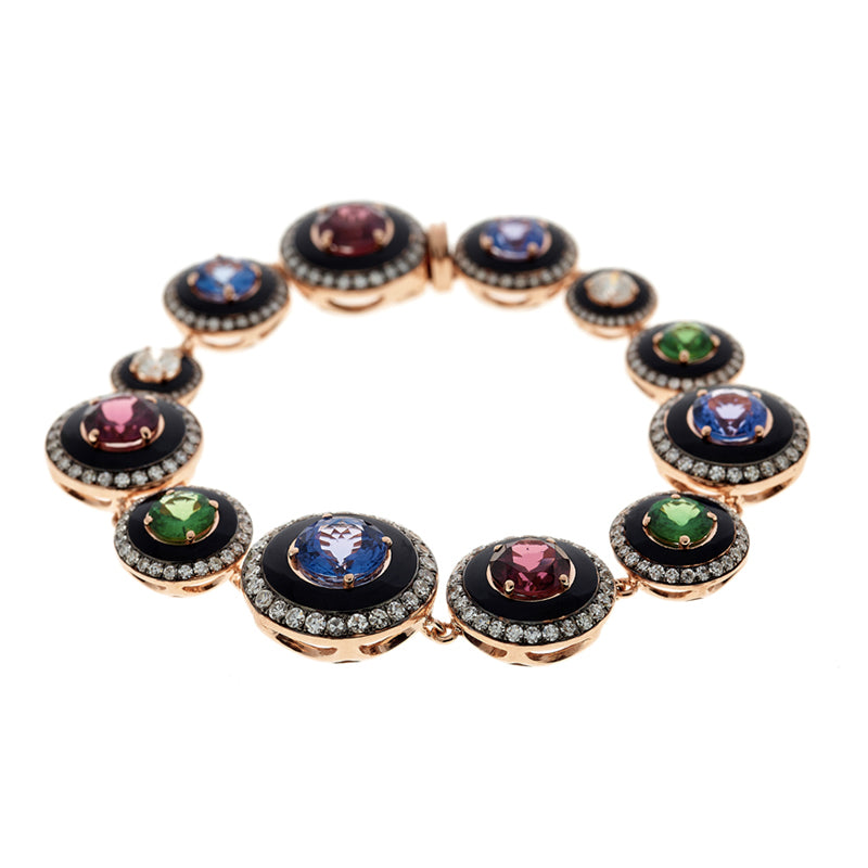 Unique Bracelet noir - Rhodolites - Tanzanites - Tsavorites - Diamants