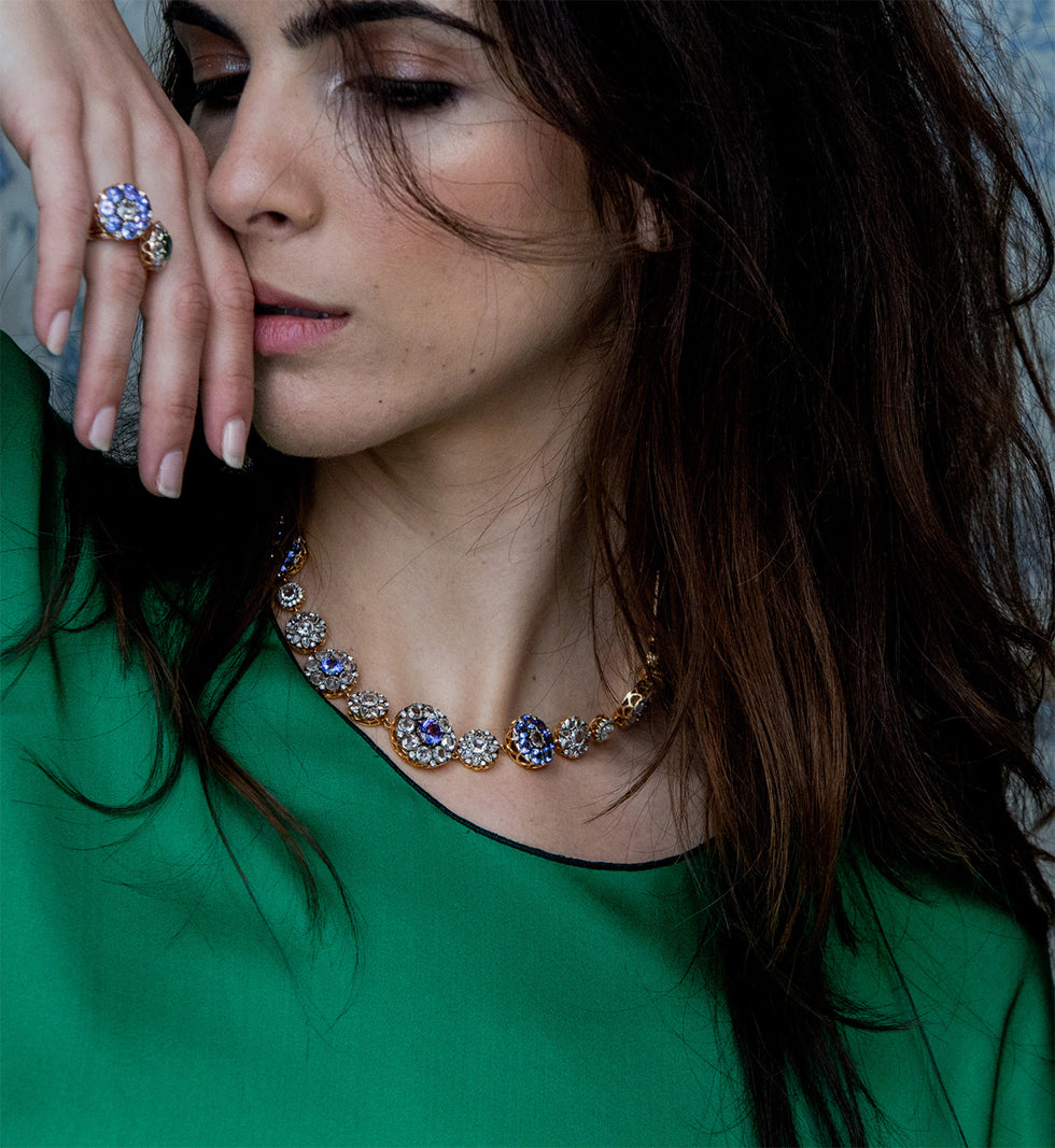 Unique Necklace  / Bracelet - Diamonds & Blue Sapphire