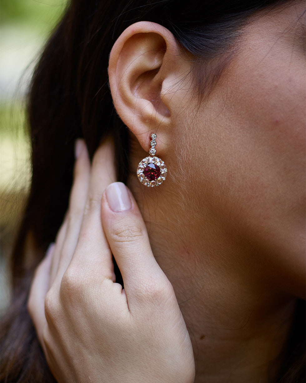 Beirut Rosace Boucles d'oreilles - Rhodolites - Diamants