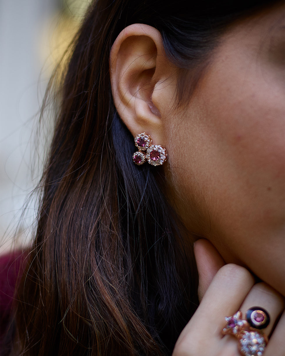 Beirut Rosace Earrings - Rhodolites - Diamonds